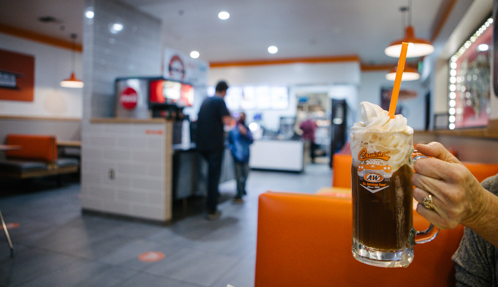 Root beer float in the A&W Restaurant located on site.