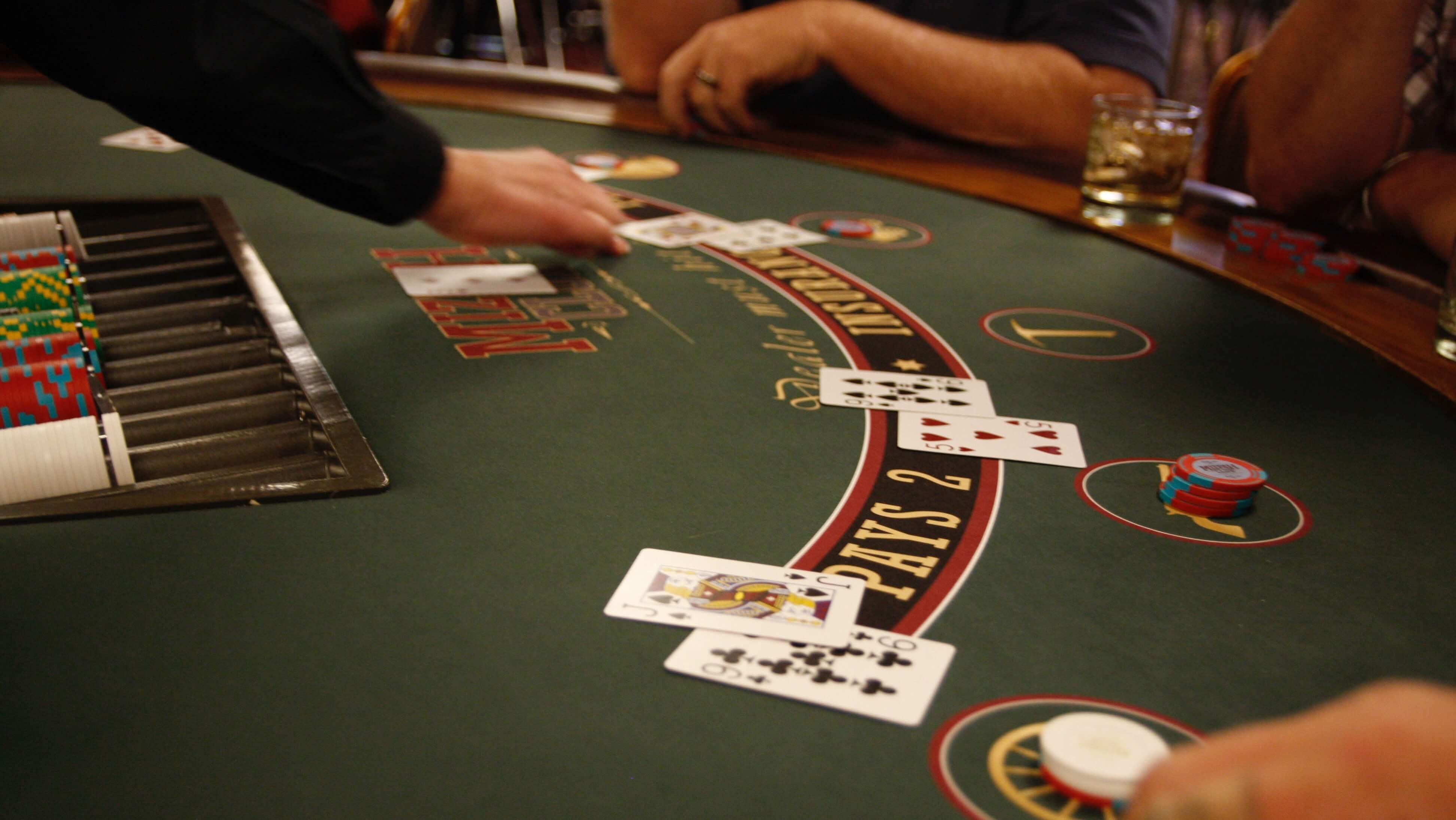 A hand of blackjack being dealt at the Mizpah Club.